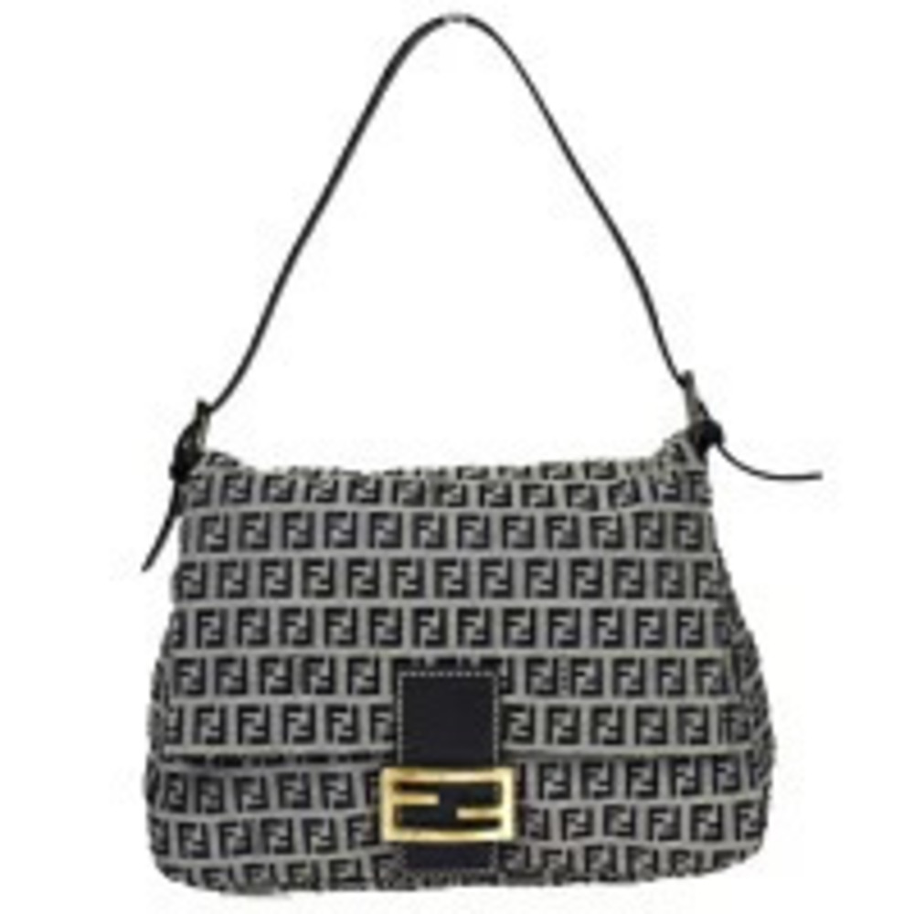 Fendi Mamma Bucket Shoulder Bag Navy Blue Canvas Leather